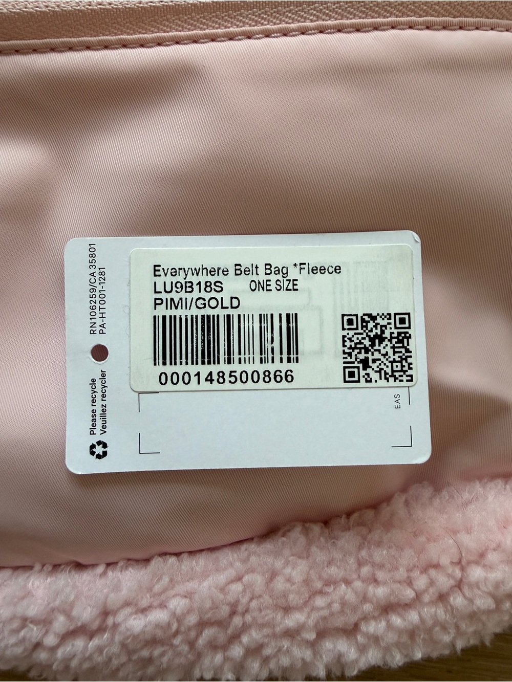 NWOT Lululemon Everywhere Belt Bag 1L Pink Mist Gold Fleece Sherpa Crossbody*@2 - Picture 5 of 5
